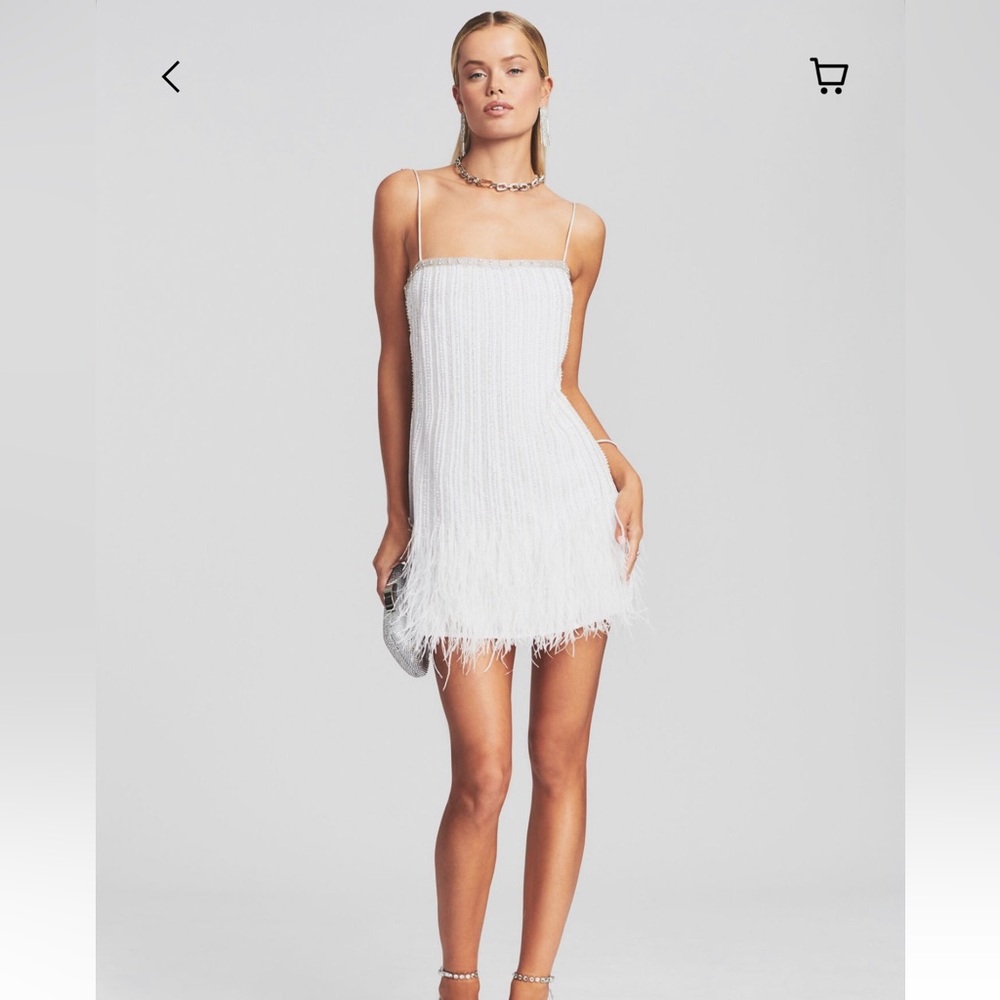 Retrofete White Mini Fringe Cocktail Dress